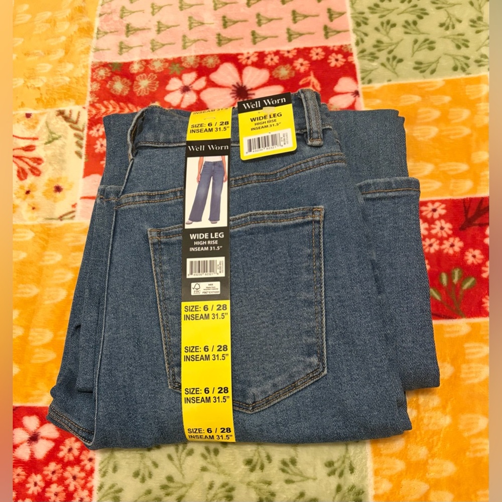 Well Worn Indigo Denim Pants New jean wide leg high rise New 
 6x28
INSEAM 31.5"